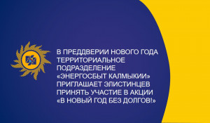 В преддверии Нового года территориальное подразделение "Энергосбыт Калмыкии" приглашает элистинцев принять участие в акции "В Новый год без долгов!